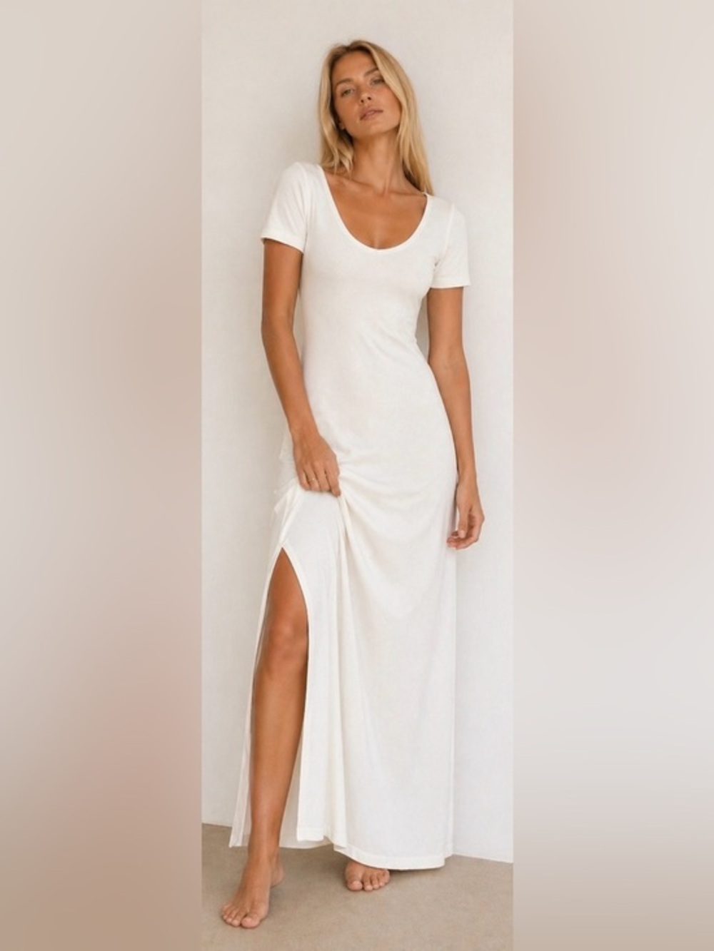 AYR White Maxi T Shirt Dress Pima Cotton Modal Short Sleeve M
